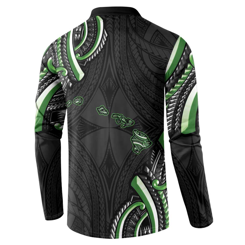 Traditional Art Hawaiian Kakau Tattoos Button Sweatshirt Green Color - Polynesian Pride