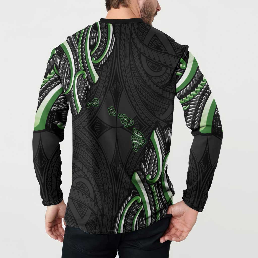 Traditional Art Hawaiian Kakau Tattoos Button Sweatshirt Green Color - Polynesian Pride