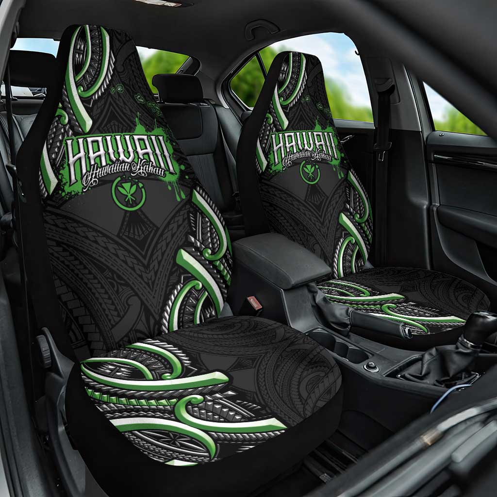 Traditional Art Hawaiian Kakau Tattoos Car Seat Cover Green Color - Polynesian Pride