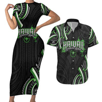Traditional Art Hawaiian Kakau Tattoos Couples Matching Short Sleeve Bodycon Dress and Hawaiian Shirt Green Color LT03 Green - Polynesian Pride