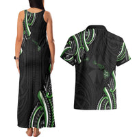 Traditional Art Hawaiian Kakau Tattoos Couples Matching Tank Maxi Dress and Hawaiian Shirt Green Color LT03 - Polynesian Pride