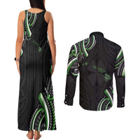 Traditional Art Hawaiian Kakau Tattoos Couples Matching Tank Maxi Dress and Long Sleeve Button Shirt Green Color LT03 - Polynesian Pride