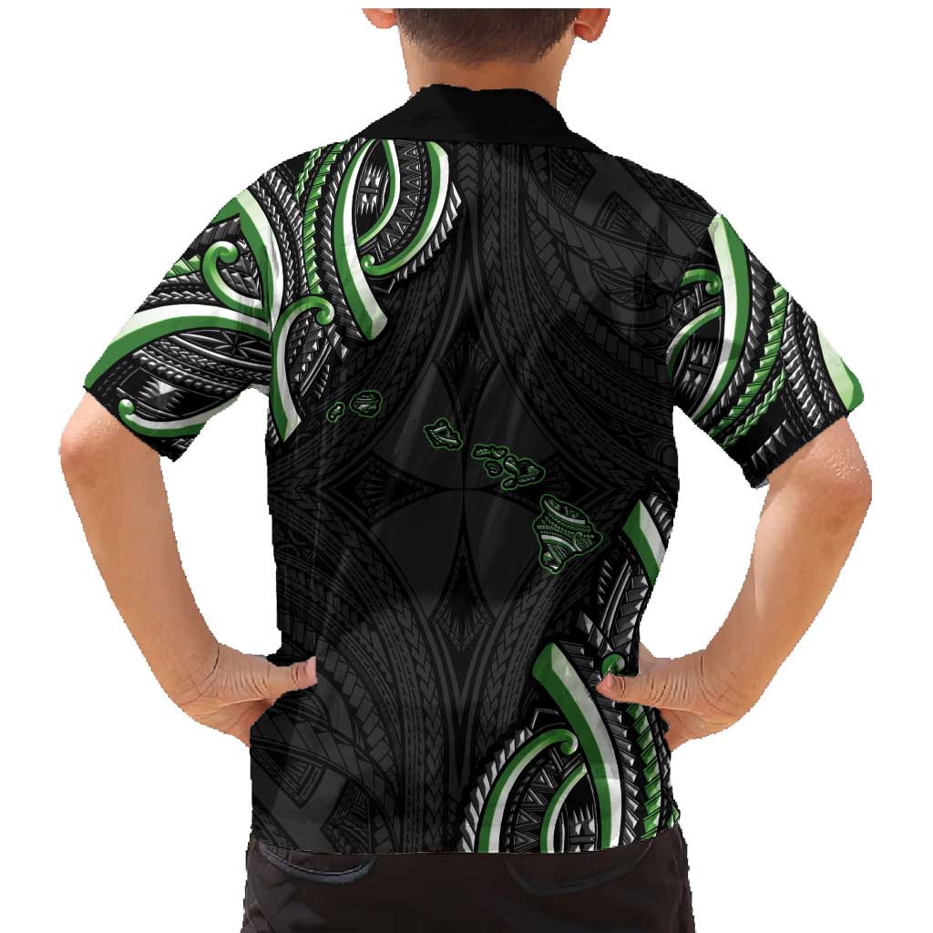 Traditional Art Hawaiian Kakau Tattoos Family Matching Mermaid Dress and Hawaiian Shirt Green Color LT03 - Polynesian Pride