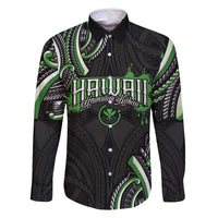 Traditional Art Hawaiian Kakau Tattoos Family Matching Mermaid Dress and Hawaiian Shirt Green Color LT03 Dad's Shirt - Long Sleeve Green - Polynesian Pride