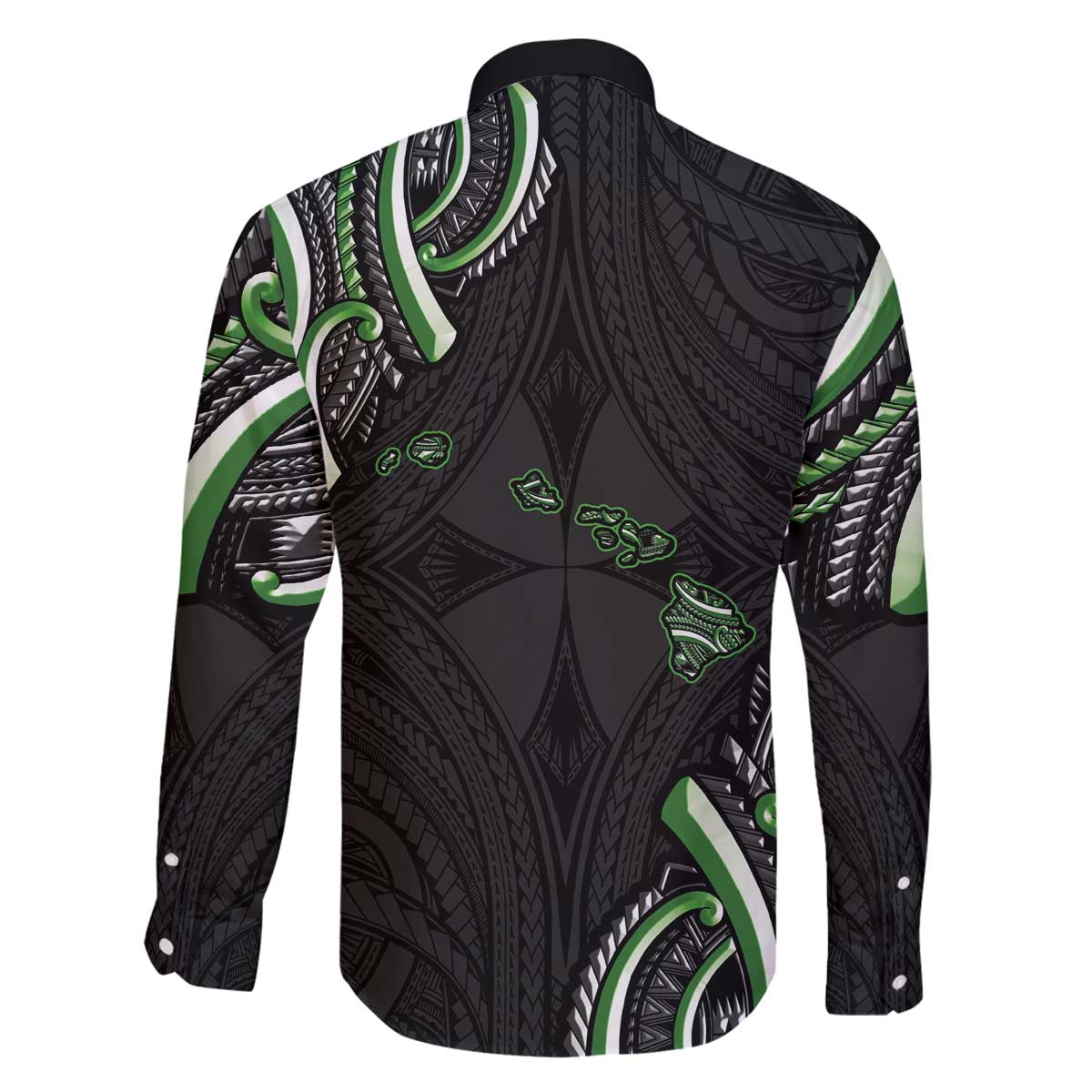 Traditional Art Hawaiian Kakau Tattoos Family Matching Off The Shoulder Long Sleeve Dress and Hawaiian Shirt Green Color - Polynesian Pride