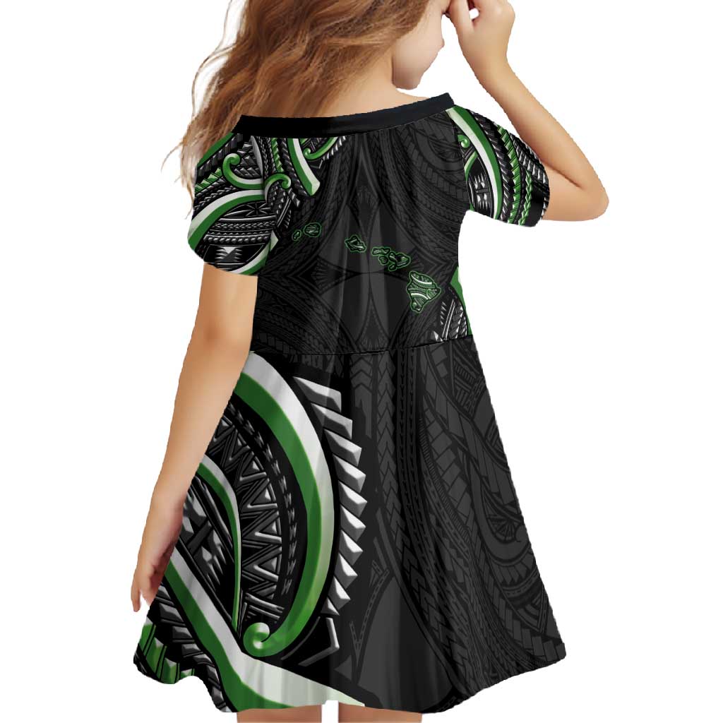Traditional Art Hawaiian Kakau Tattoos Family Matching Off Shoulder Maxi Dress and Hawaiian Shirt Green Color LT03 - Polynesian Pride