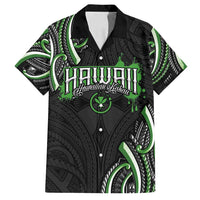 Traditional Art Hawaiian Kakau Tattoos Family Matching Off Shoulder Short Dress and Hawaiian Shirt Green Color LT03 Dad's Shirt - Short Sleeve Green - Polynesian Pride