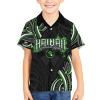 Traditional Art Hawaiian Kakau Tattoos Family Matching Off Shoulder Short Dress and Hawaiian Shirt Green Color LT03 Son's Shirt Green - Polynesian Pride