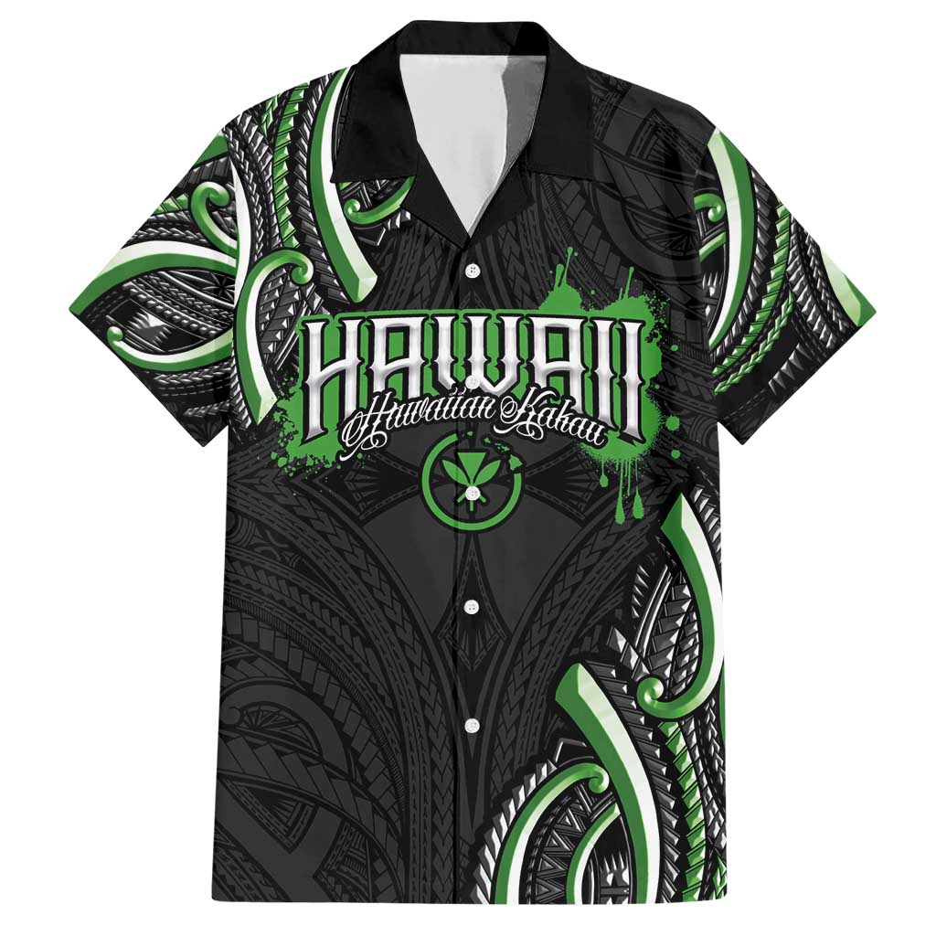 Traditional Art Hawaiian Kakau Tattoos Family Matching Short Sleeve Bodycon Dress and Hawaiian Shirt Green Color LT03 Dad's Shirt - Short Sleeve Green - Polynesian Pride