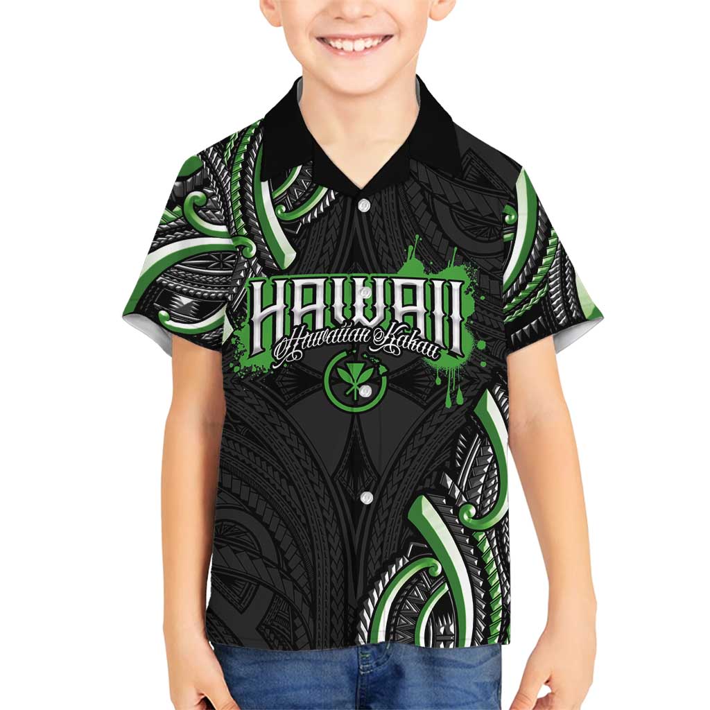 Traditional Art Hawaiian Kakau Tattoos Family Matching Summer Maxi Dress and Hawaiian Shirt Green Color LT03 Son's Shirt Green - Polynesian Pride