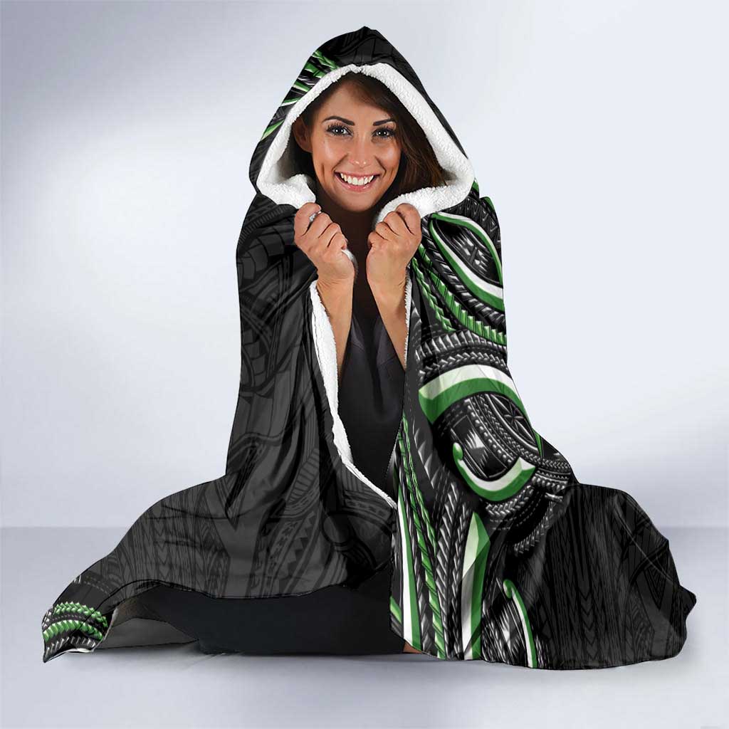 Traditional Art Hawaiian Kakau Tattoos Hooded Blanket Green Color - Polynesian Pride