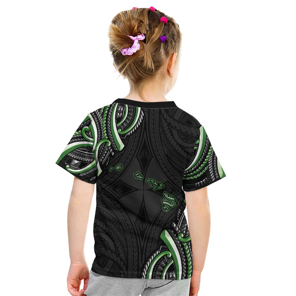 Traditional Art Hawaiian Kakau Tattoos Kid T Shirt Green Color - Polynesian Pride