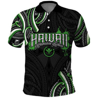 Traditional Art Hawaiian Kakau Tattoos Polo Shirt Green Color - Polynesian Pride