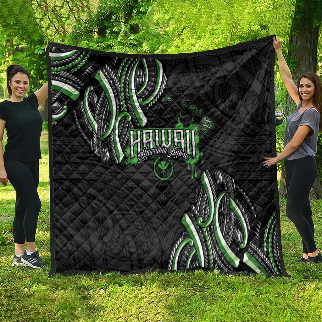 Traditional Art Hawaiian Kakau Tattoos Quilt Green Color - Polynesian Pride