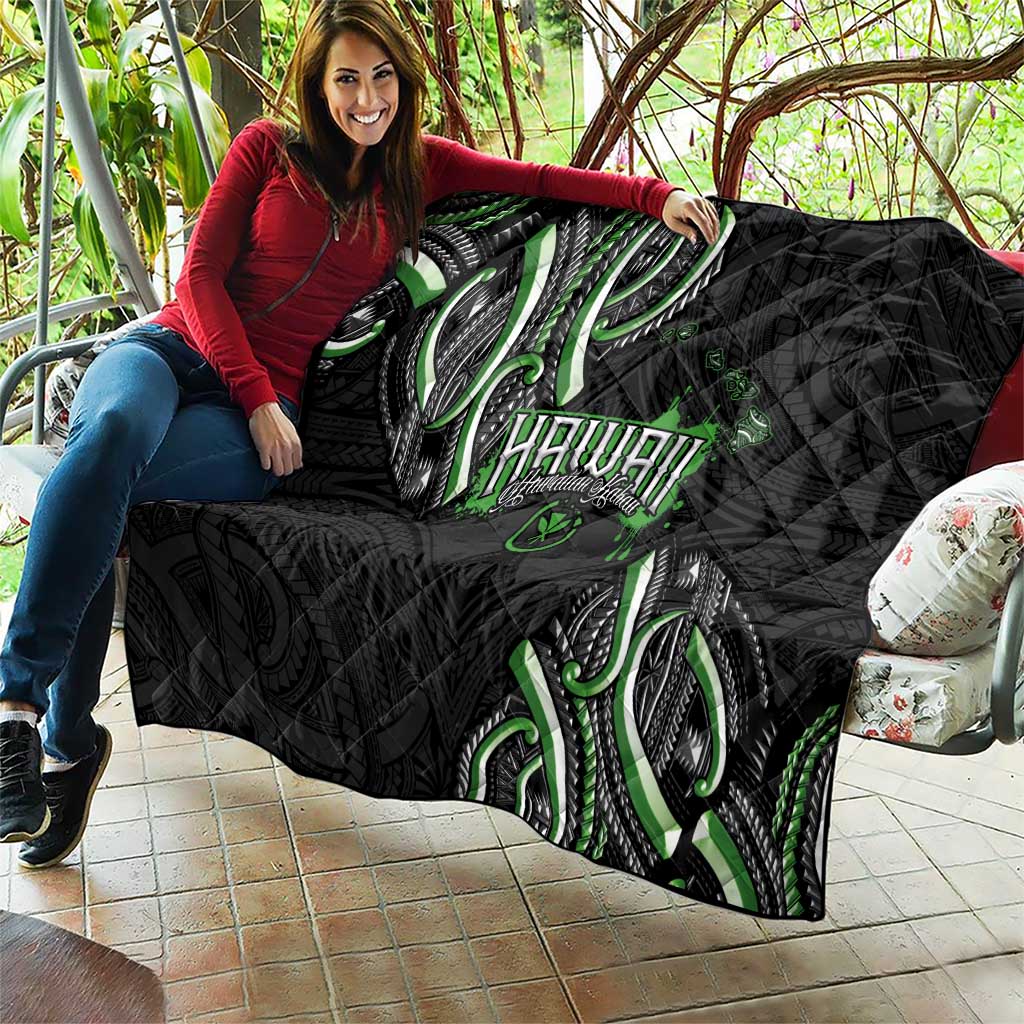 Traditional Art Hawaiian Kakau Tattoos Quilt Green Color - Polynesian Pride