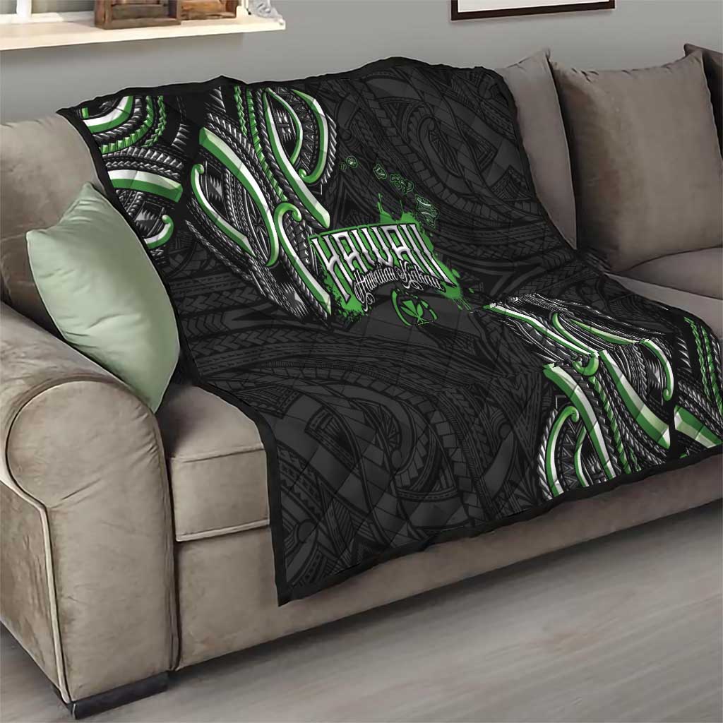 Traditional Art Hawaiian Kakau Tattoos Quilt Green Color - Polynesian Pride