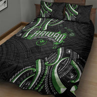 Traditional Art Hawaiian Kakau Tattoos Quilt Bed Set Green Color - Polynesian Pride