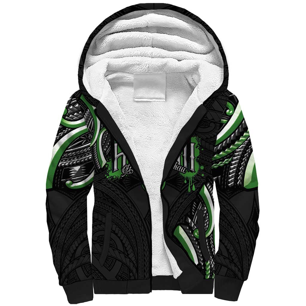 Traditional Art Hawaiian Kakau Tattoos Sherpa Hoodie Green Color - Polynesian Pride
