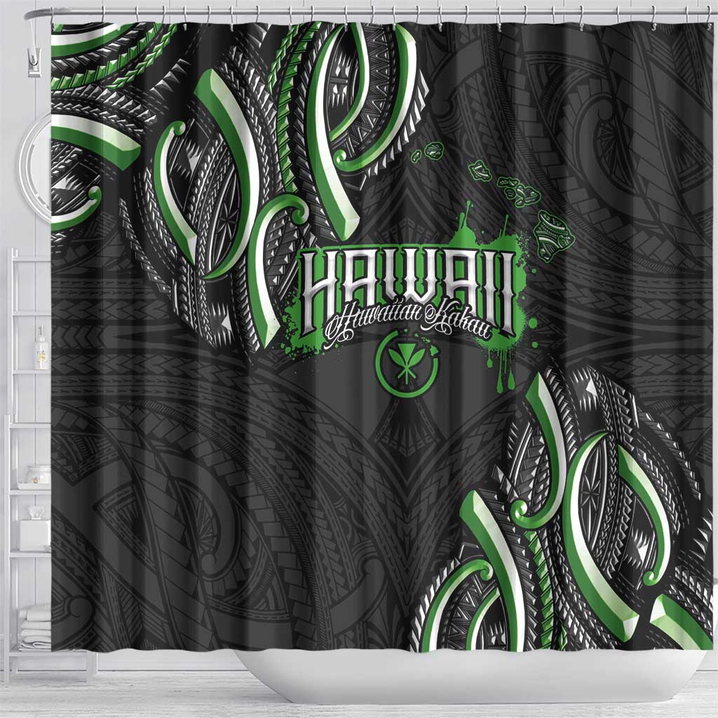 Traditional Art Hawaiian Kakau Tattoos Shower Curtain Green Color - Polynesian Pride