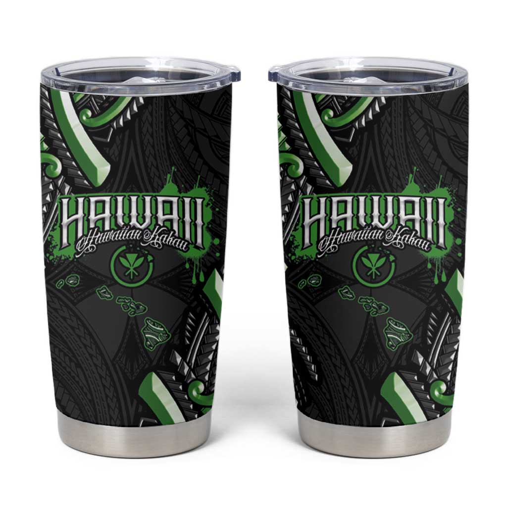 Traditional Art Hawaiian Kakau Tattoos Tumbler Cup Green Color - Polynesian Pride