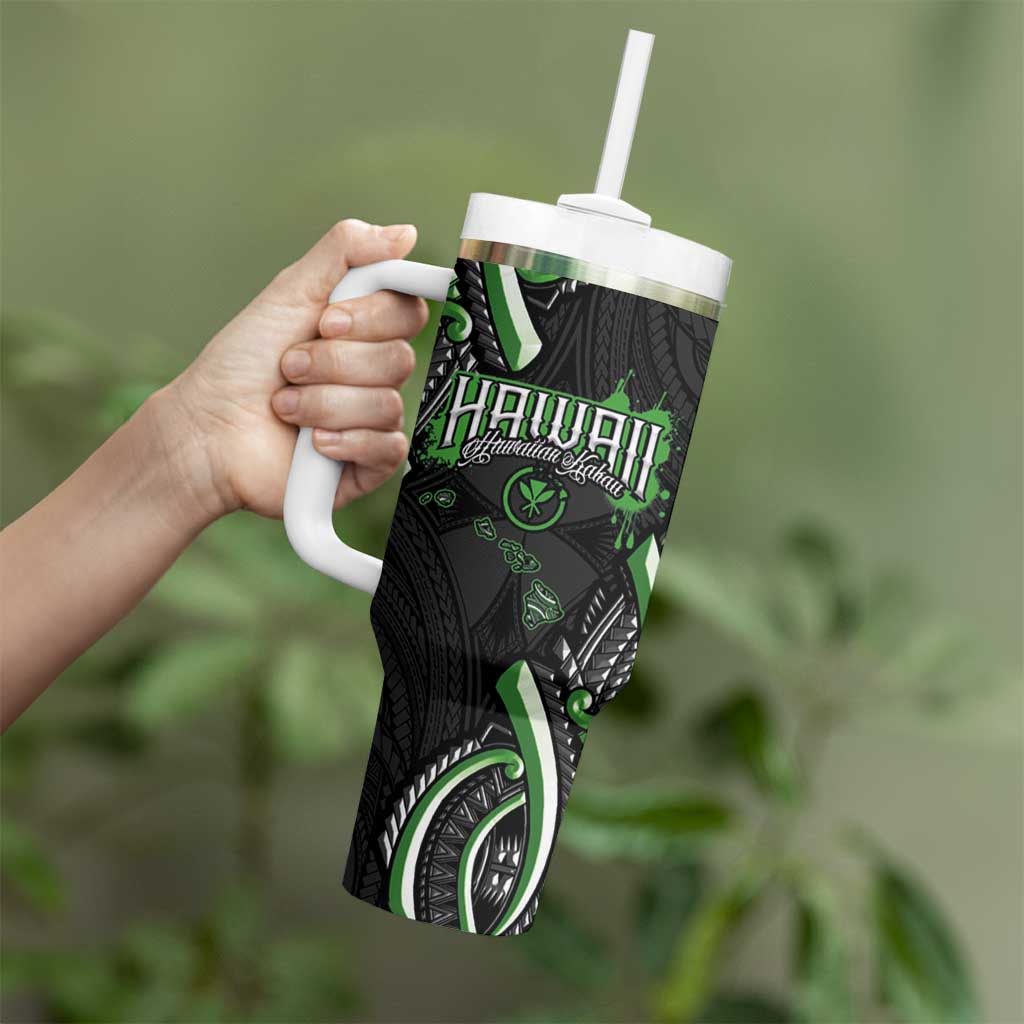 Traditional Art Hawaiian Kakau Tattoos Tumbler With Handle Green Color - Polynesian Pride