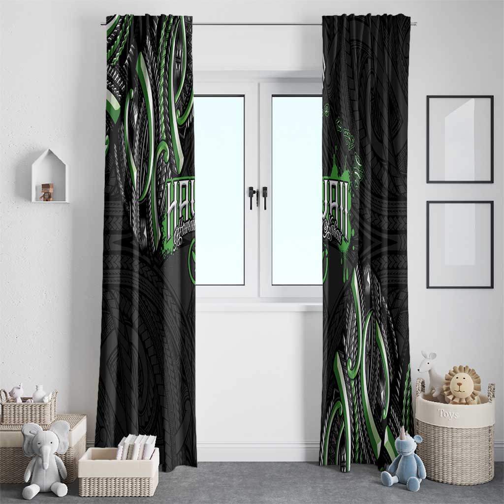 Traditional Art Hawaiian Kakau Tattoos Window Curtain Green Color - Polynesian Pride