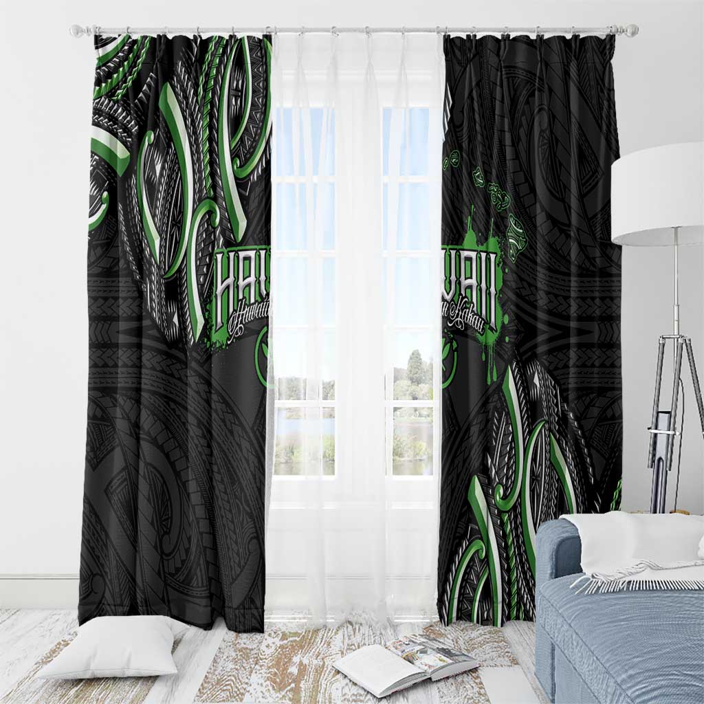 Traditional Art Hawaiian Kakau Tattoos Window Curtain Green Color - Polynesian Pride