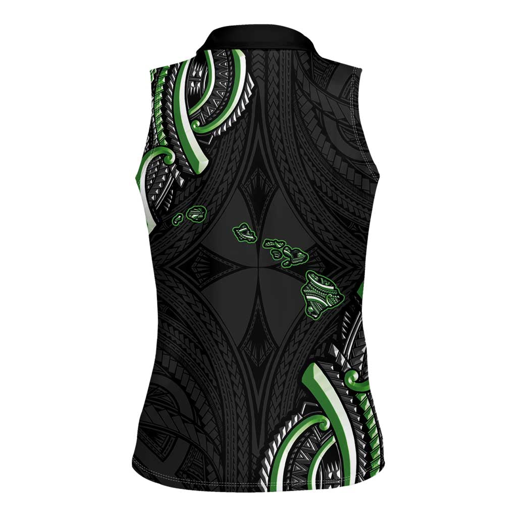 Traditional Art Hawaiian Kakau Tattoos Women Sleeveless Polo Shirt Green Color LT03 - Polynesian Pride