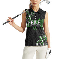 Traditional Art Hawaiian Kakau Tattoos Women Sleeveless Polo Shirt Green Color LT03 - Polynesian Pride