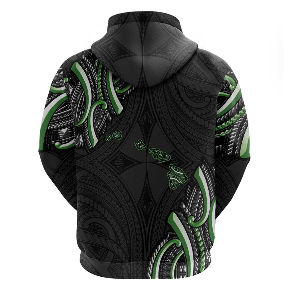 Traditional Art Hawaiian Kakau Tattoos Zip Hoodie Green Color - Polynesian Pride