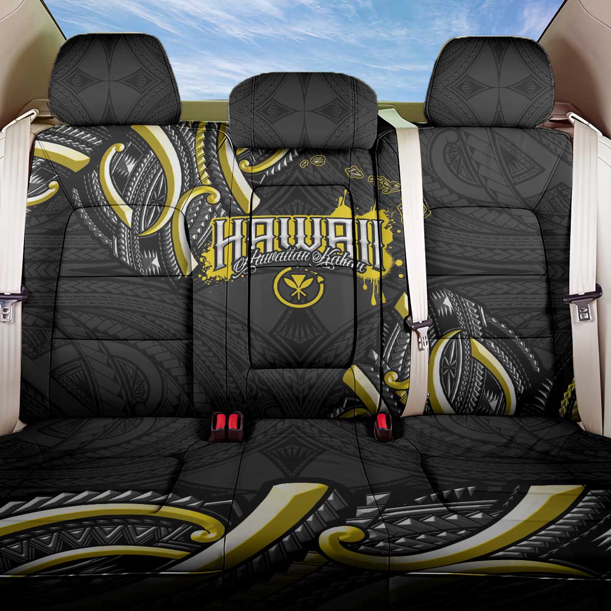 Traditional Art Hawaiian Kakau Tattoos Back Car Seat Cover Yellow Color - Polynesian Pride