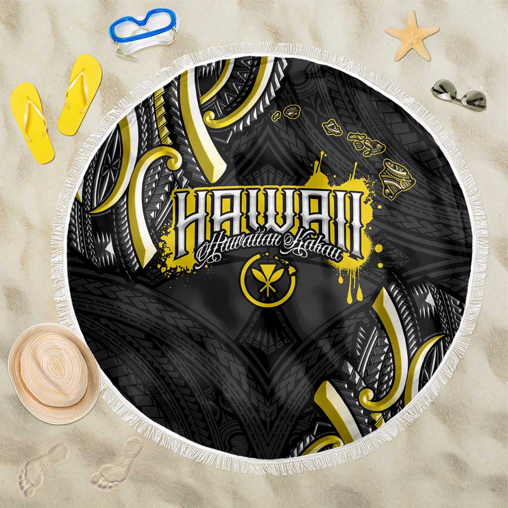 Traditional Art Hawaiian Kakau Tattoos Beach Blanket Yellow Color - Polynesian Pride