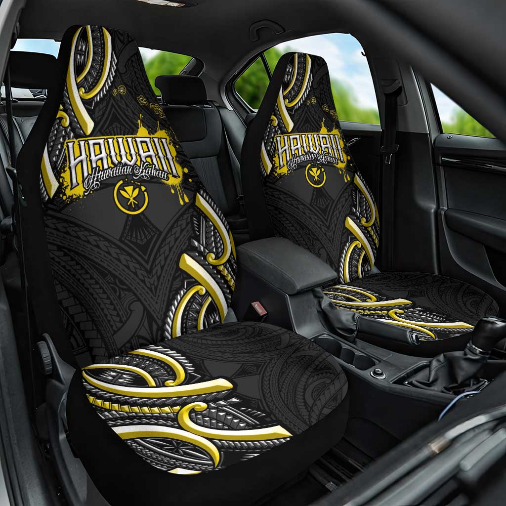 Traditional Art Hawaiian Kakau Tattoos Car Seat Cover Yellow Color - Polynesian Pride