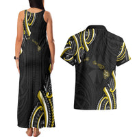 Traditional Art Hawaiian Kakau Tattoos Couples Matching Tank Maxi Dress and Hawaiian Shirt Yellow Color LT03 - Polynesian Pride