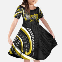 Traditional Art Hawaiian Kakau Tattoos Family Matching Mermaid Dress and Hawaiian Shirt Yellow Color LT03 Daughter's Dress Yellow - Polynesian Pride