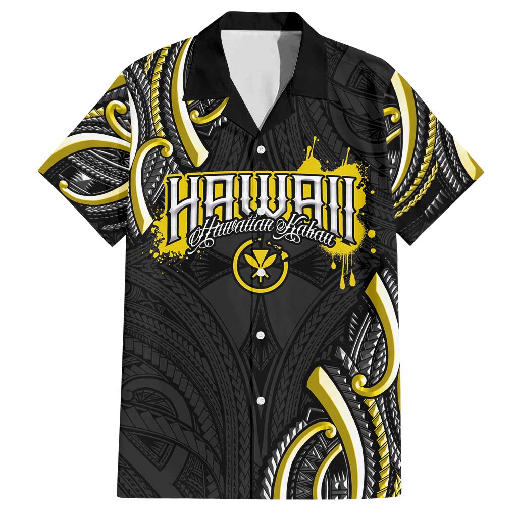 Traditional Art Hawaiian Kakau Tattoos Family Matching Off Shoulder Short Dress and Hawaiian Shirt Yellow Color LT03 Dad's Shirt - Short Sleeve Yellow - Polynesian Pride