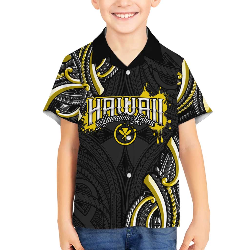 Traditional Art Hawaiian Kakau Tattoos Family Matching Off Shoulder Short Dress and Hawaiian Shirt Yellow Color LT03 Son's Shirt Yellow - Polynesian Pride