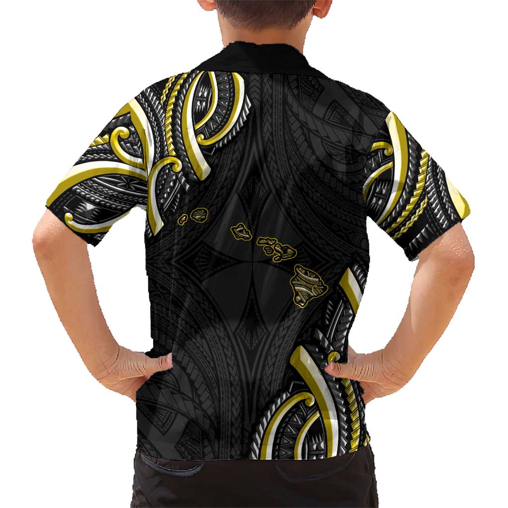 Traditional Art Hawaiian Kakau Tattoos Family Matching Short Sleeve Bodycon Dress and Hawaiian Shirt Yellow Color LT03 - Polynesian Pride