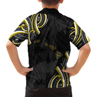 Traditional Art Hawaiian Kakau Tattoos Family Matching Short Sleeve Bodycon Dress and Hawaiian Shirt Yellow Color LT03 - Polynesian Pride