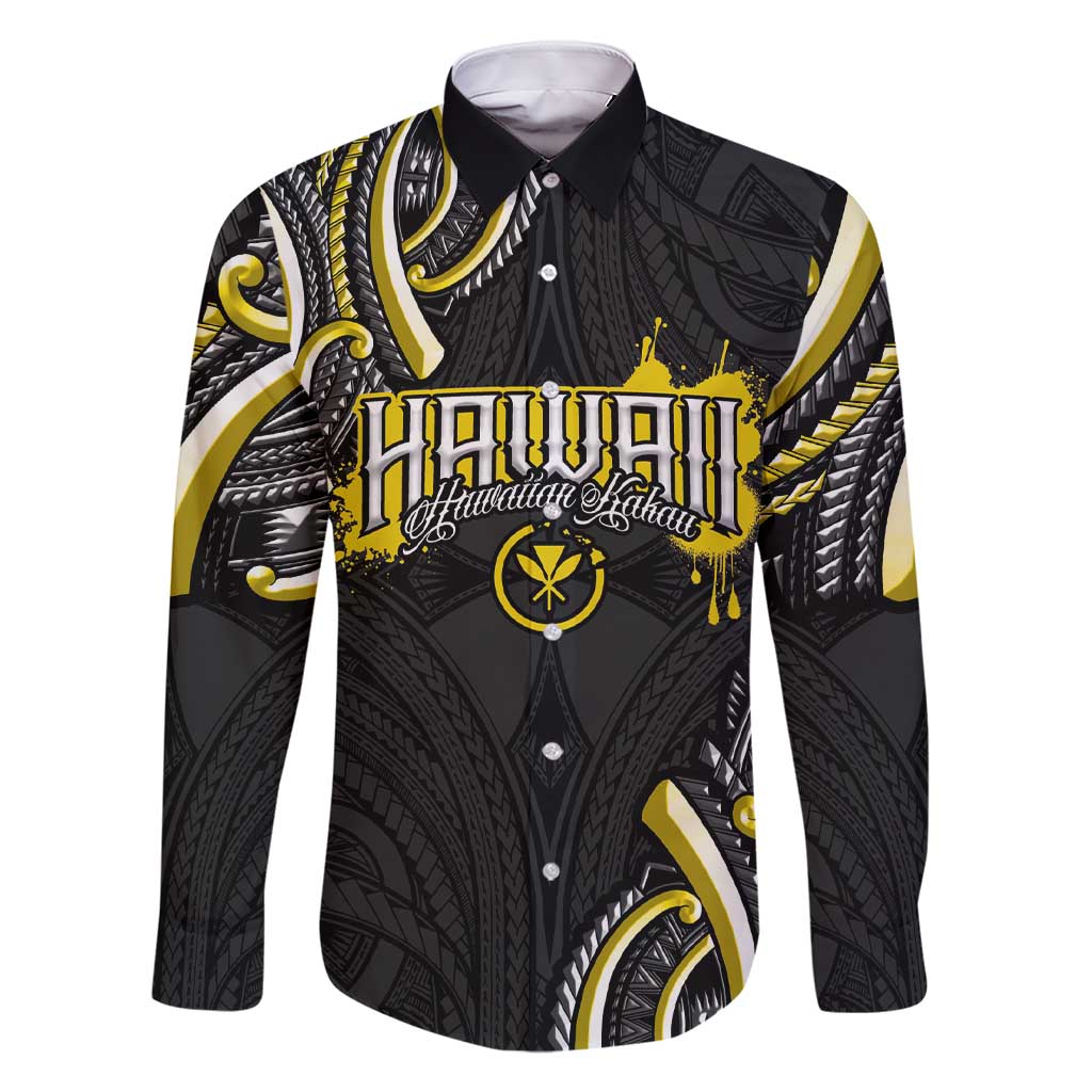 Traditional Art Hawaiian Kakau Tattoos Family Matching Short Sleeve Bodycon Dress and Hawaiian Shirt Yellow Color LT03 Dad's Shirt - Long Sleeve Yellow - Polynesian Pride