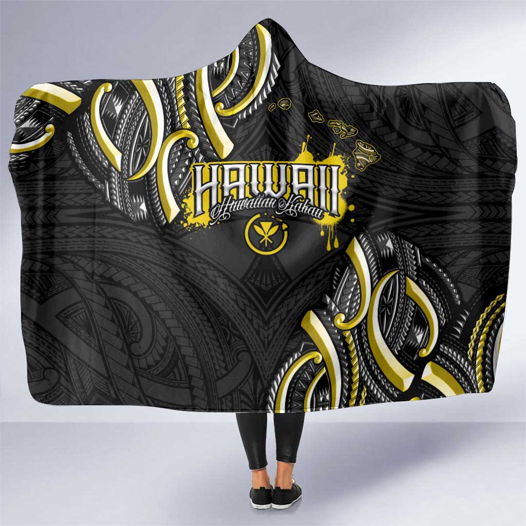 Traditional Art Hawaiian Kakau Tattoos Hooded Blanket Yellow Color - Polynesian Pride