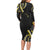 Traditional Art Hawaiian Kakau Tattoos Long Sleeve Bodycon Dress Yellow Color - Polynesian Pride
