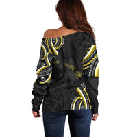 Traditional Art Hawaiian Kakau Tattoos Off Shoulder Sweater Yellow Color - Polynesian Pride