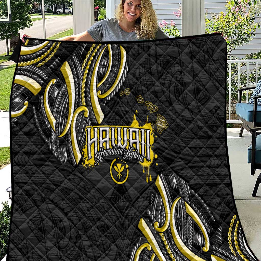 Traditional Art Hawaiian Kakau Tattoos Quilt Yellow Color - Polynesian Pride