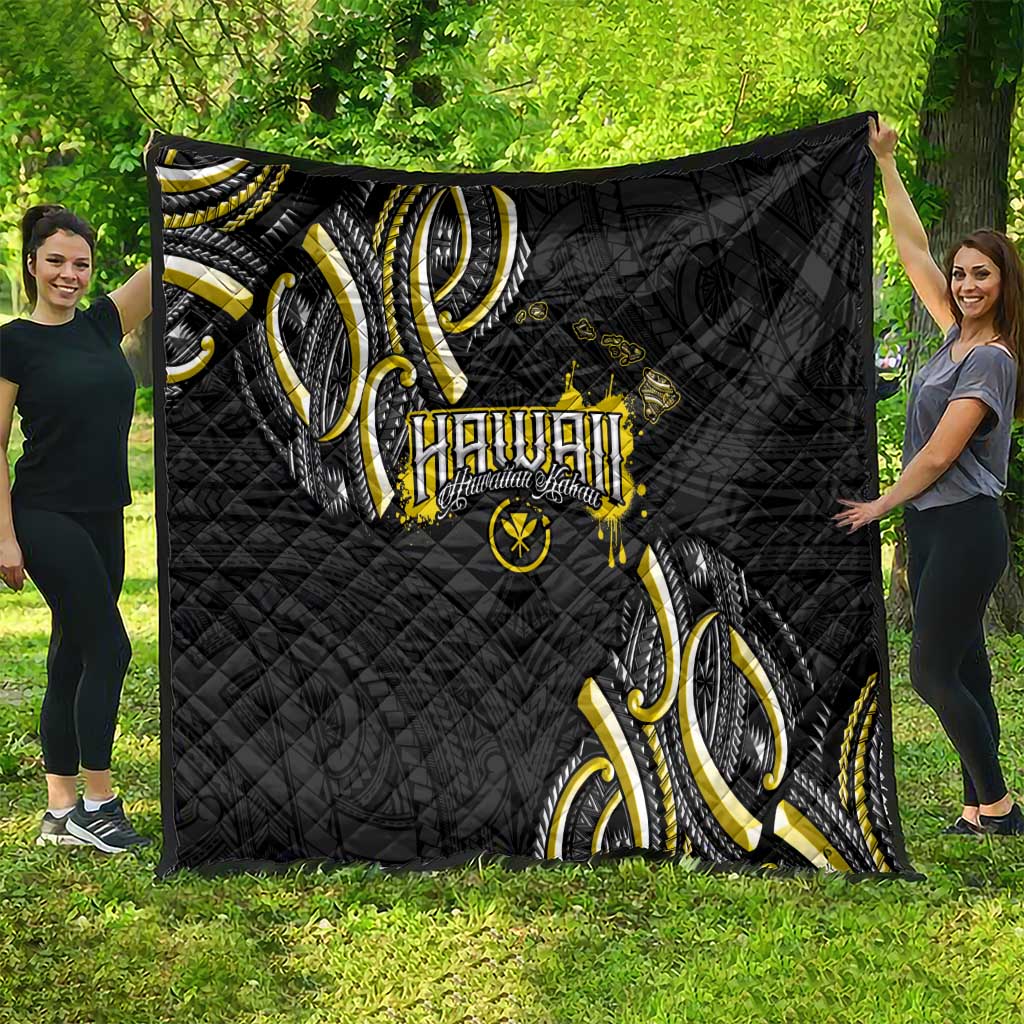 Traditional Art Hawaiian Kakau Tattoos Quilt Yellow Color - Polynesian Pride