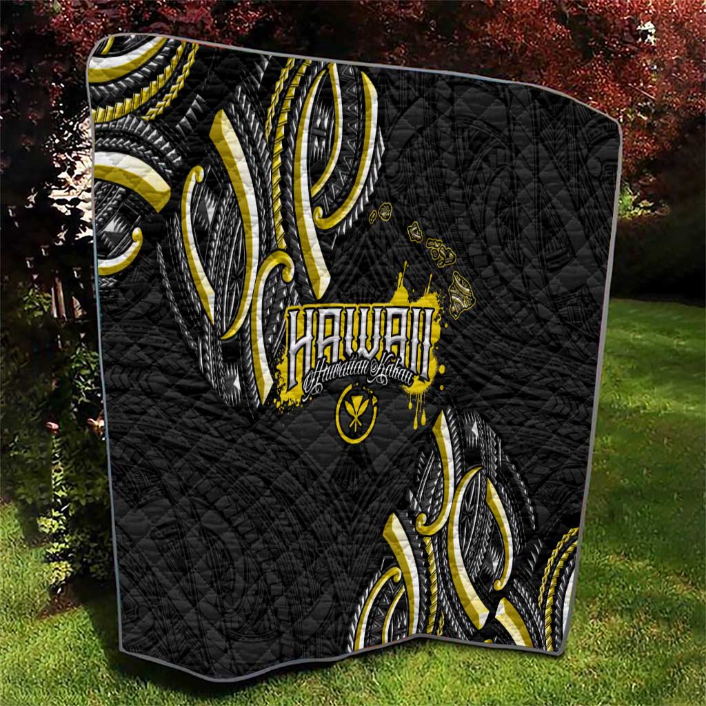 Traditional Art Hawaiian Kakau Tattoos Quilt Yellow Color - Polynesian Pride