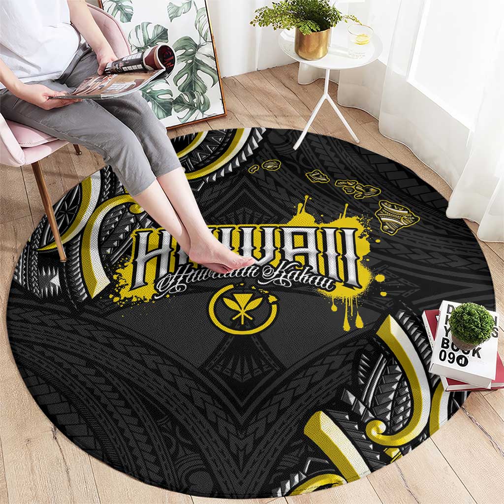 Traditional Art Hawaiian Kakau Tattoos Round Carpet Yellow Color - Polynesian Pride