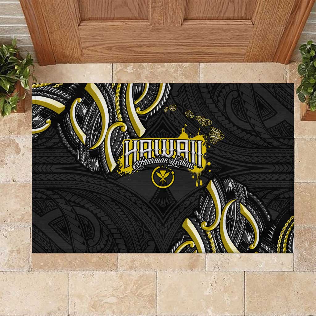 Traditional Art Hawaiian Kakau Tattoos Rubber Doormat Yellow Color - Polynesian Pride