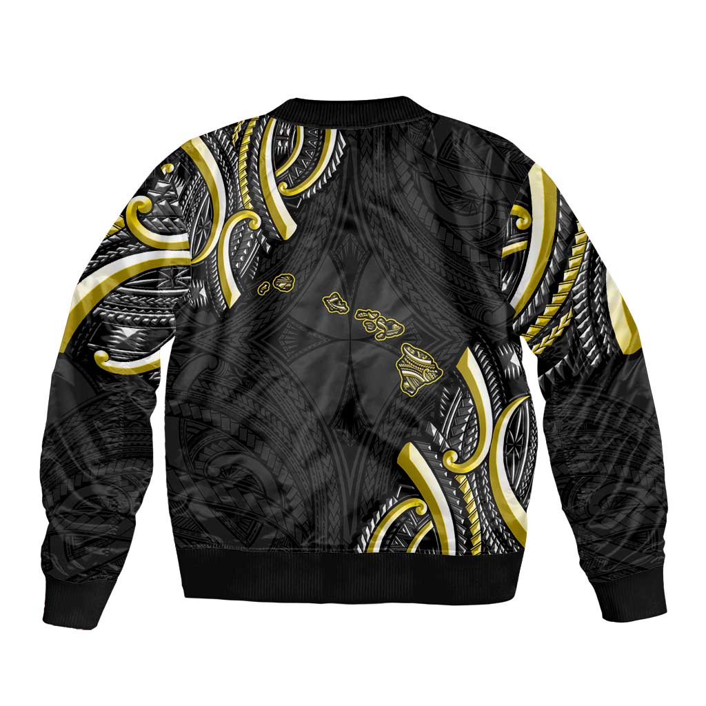 Traditional Art Hawaiian Kakau Tattoos Sleeve Zip Bomber Jacket Yellow Color - Polynesian Pride