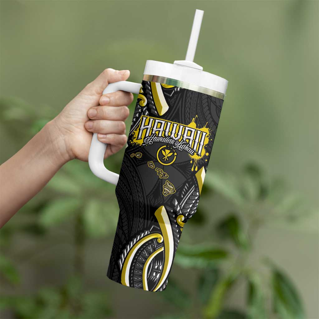 Traditional Art Hawaiian Kakau Tattoos Tumbler With Handle Yellow Color - Polynesian Pride